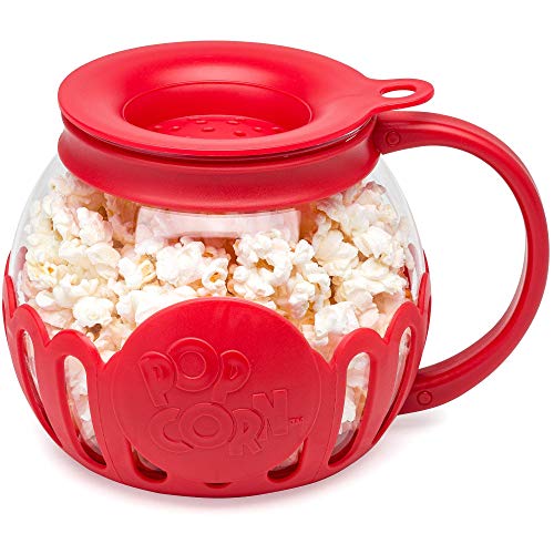 Ecolution Micro-Pop Popper à pop-corn pour micro-ondes 1,5 l – Verre résistant à la température avec couvercle multi-usage, taille snack, rouge