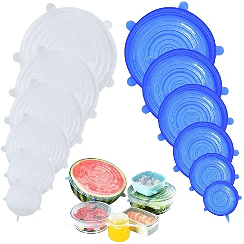 DigHealth 12 Pièces Couvercles en Silicone, Couvercle Extensibles en Silicone sans BPA, Couvercle Universel de 6 Tailles Differentes pour Micro-Ondes/Le Four/Le Frigo/Le Lave-Vaisselle