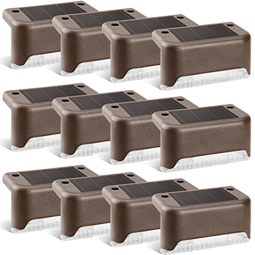 GIGALUMI – Lot de 12 lampes solaires de terrasse - Finition bronze - Étanches - Pour allée, cour, terrasse, escaliers, marches et clôtures. (blanc chaud)