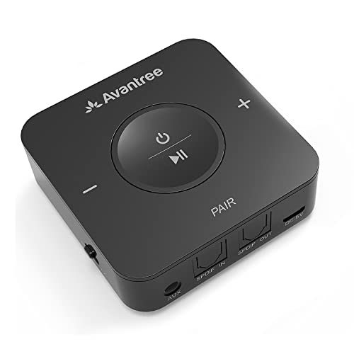 Avantree TC417 aptX Low Latency Transmetteur Émetteur Récepteur Bluetooth, Support Optique Toslink, Contrôle du Volume pour 3.5mm AUX, RCA, Autonomie 20 h, Adaptateur Receveurs Audio sans-Fil TV