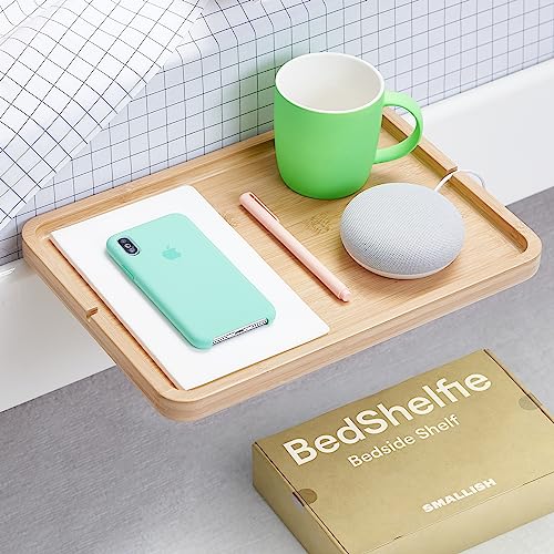 BedShelfie Tablette Lit Mezzanine Originale Minimaliste Table de Chevet Étagère pour Lit Mezzanine à Clipser - comme VU sur Business Insider (Minimaliste, Bambou en Naturel)