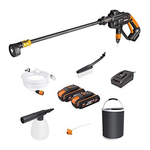 WORX 18V(20V Max) Hydroshot Portable, Nettoyeur Haute Pression sans Fil WG620E.4, Pistolet Nettoyage Voiture 2 en 1 Arrosage Système, Fonction Auto-amorçante, 120L/h 24Bar, 2pcs 20V 2,0Ah Batterie
