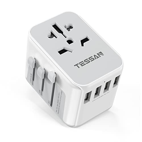 TESSAN Adaptateur de Voyage, Prise Universelle 2300W avec 4 USB 2.4A, Adaptateur International France vers USA Canada UK Australie Chine Japon Qatar, Prise Monde vers France