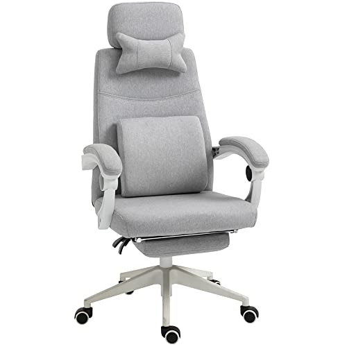 Vinsetto Fauteuil de Bureau Chaise de Bureau Grand Confort Dossier réglable Repose-Pied roulettes 360° Lin 62 x 68 x 127 cm Gris