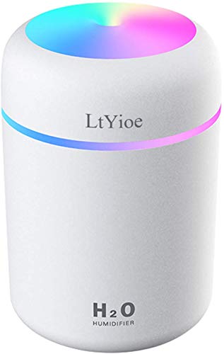 Humidificateur d'Air, LtYioe Mini Humidificateur Ultrasonique avec 2 Mode Brume Réglable, Arrêt automatique et Veilleuse Colorée, USB Humidificateur Portable pour Auto Maison Bureau Chambre(Blanc)