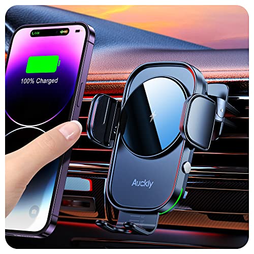Auckly 15W Qi Chargeur Induction Voiture,Chargeur sans Fil Voiture Rapide Automatic Clamping Porte Clip De Sortie d'air Support Téléphone Voiture pour iPhone Samsung Huawei LG Tous Les Appareils Qi