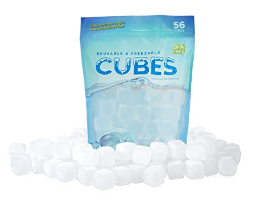 Urban Essentials Reusable Ice Cubes - Quick Freeze Clear Plastic Square Icecubes With Resealable Bag Pack Of 56