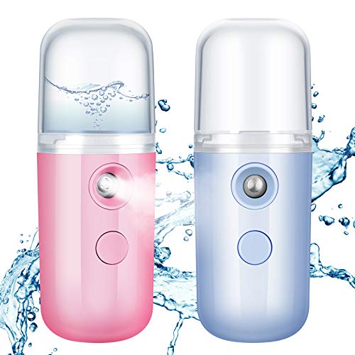 2 Pièces Mister Nano Facial 30 ml Mini Pulvérisateur Portable Pulvérisateur de Brume de Visage Pratique Pulvérisateur à Brume Hydratante Machine d'Atomisation USB (Bleu et Rose)