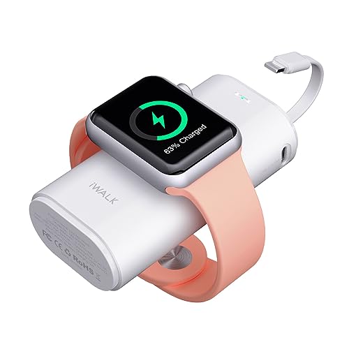 iWALK Chargeur Portable pour Apple Watch, Batterie Externe 9000mAh avec Câble Intégré, Chargeur Apple Watch & Téléphone, Compatible avec Séries Apple Watch 8/7/6/Se/5/4/3/2, iPhone 14/13/12/11/X/7/6s