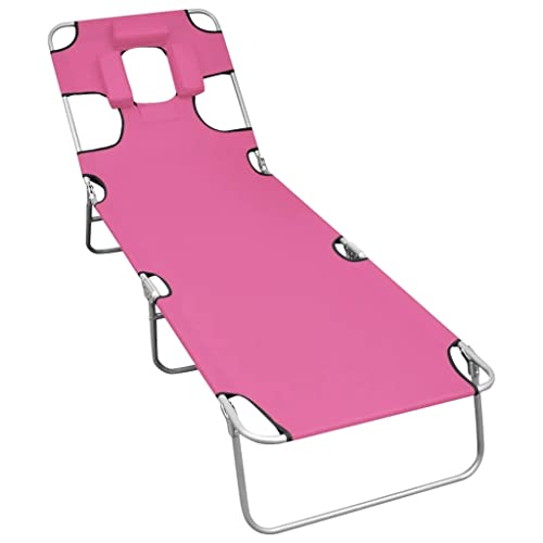 vidaXL Chaise Longue Pliable avec Coussin de Tête Transat de Jardin Bain de Soleil de Patio Plage Camping Extérieur Acier Rose Magento