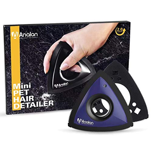 ANALAN Brosse Anti Poils Animaux, Mini Epilateur de Poils d'animaux pour Chiens et Chats, Brosse pour Voitures, Tapis, Peluches, Canapé et Meubles(Bleu, avec 1 Lame supplémentaire)