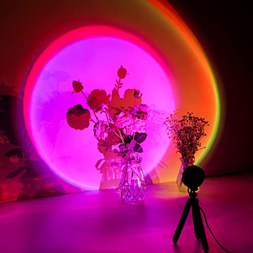 Lampe coucher de soleil, Sunset Lamp, 16 Couleur Lampe de projection avec trépied, Sunset aura, Lampe LED arc-en-ciel USB, Lumière de visuelle romantique, Rotation à 360 degrés, Beau cadeau