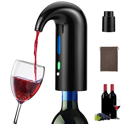 Aérateur à vin électrique, carafe de vin portable à une touche, distributeur oxydant à vin à filtre automatique multi-intelligent avec rechargeable USB, accessoires de vin rouge (Noir)
