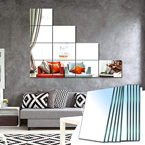 Sqinor Miroir Mural Verre Adhesif Rectangulaire Decoratif Miroir Autocollant Decoration Maison pour Chambre Salon Porte (Broyage Fin, 15x23cm, 10 Pièces)