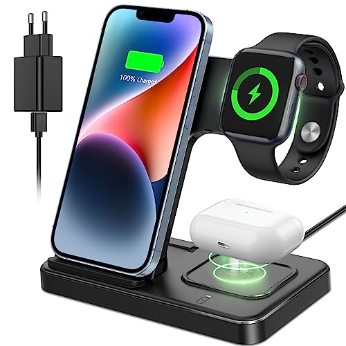 CAVN Chargeur Induction, 3 en 1 Chargeur sans Fil Rapide, Chargeur de Charge Compatible avec iPhone 14/13/12/11/X/8, Samsung Galaxy S22 Ultra/S22/S22+, Apple Watch 7/SE/6/5/4/3/2, AirPods 3/2/Pro