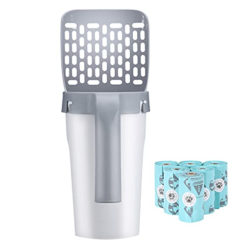 petizer Pelle à litière pour Chat de qualité supérieure avec Support, Pelle à litière pour Chat, avec bac à déchets, avec 90 Sacs de Recharge (6 boîtes de 15 Sacs) pour Un système