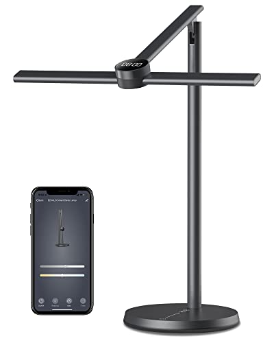 EZVALO Lampe de Bureau LED Intelligente avec Contrôle APP, Lampe de Table Puissante 3 Couleurs avec Luminosité Réglable en Continu, Lampe de Bureau avec Fonction Minuterie pour Lecture, Travail