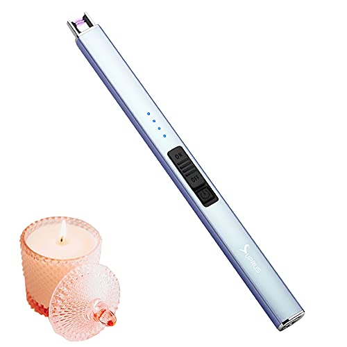 SUPRUS Briquet électrique à arc, coupe-vent, sans flamme, USB, rechargeable, avec serrure de sécurité, pour bougie, barbecue, camping, bleu