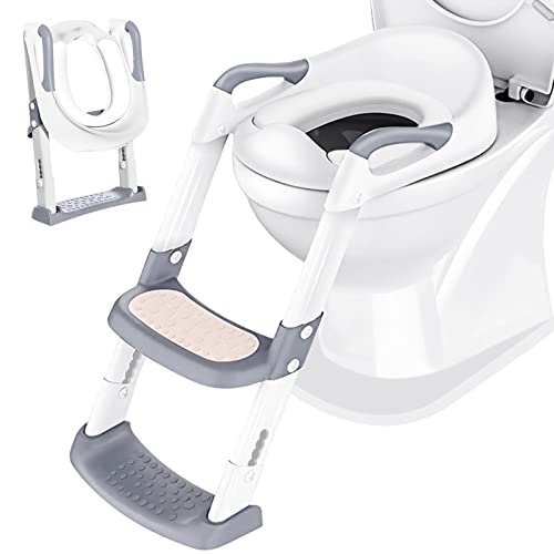 Toilette Pot WC : Bébé de Siege Reducteur avec Marche - Rehausseur Chaise Toilettes - Pliable Petit Enfants Siège pour Garcon Fille - Propreté Apprentissage Adaptateur | Blanche