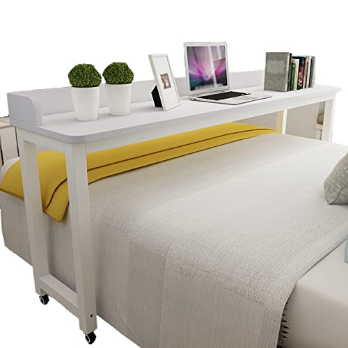 YAHAO Table de Lit avec Roues, avec étagères Bureau à Domicile Bureau étroit Mobile Console Mobile Table D'appoint pour Canapé-lit Hôpital Lecture Manger,D-180 * 40 * 80cm