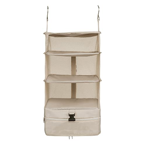 Surblue Organiseur de Placard à Suspendre à 3 Étagères en Tissu Oxford Pliable et Lavable avec 2 Crochets Beige L