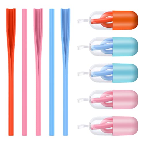 GUGUMO Lot de 5 Pailles en Silicone Réutilisable design à ouverture par pression - Paille Lavable Portable et Colorées Pailles Sûr de qualité alimentaire pour Enfants sans BPA