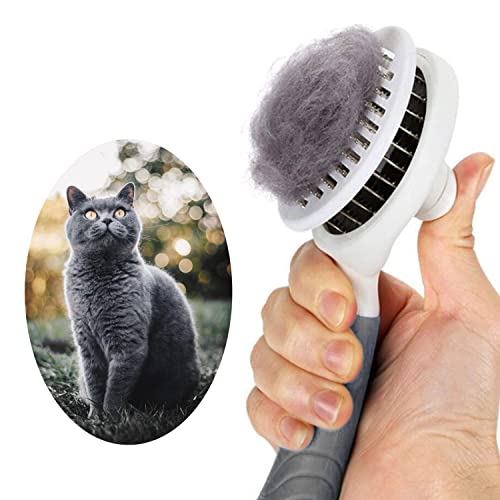 Brosse Chiens Chats, Brosses de Toilettage pour Chats et Chiens Autonettoyante Brosse Poils Morts pour Chat Chien Enlèvement des Poils en Un Clic Morts et Sous-Poils - Gris