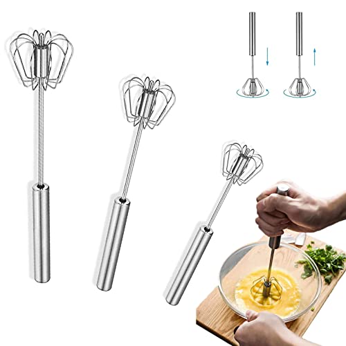 Tuofang 3 Pcs Fouet Semi-Automatique, Acier Inoxydable Batteur à Oeufs, Manuel Fouet De Cuisine, Fouet à Pousser, Mélangeur Rotatif, à œufs, pour la Cuisson, Le mélange, l'agitation