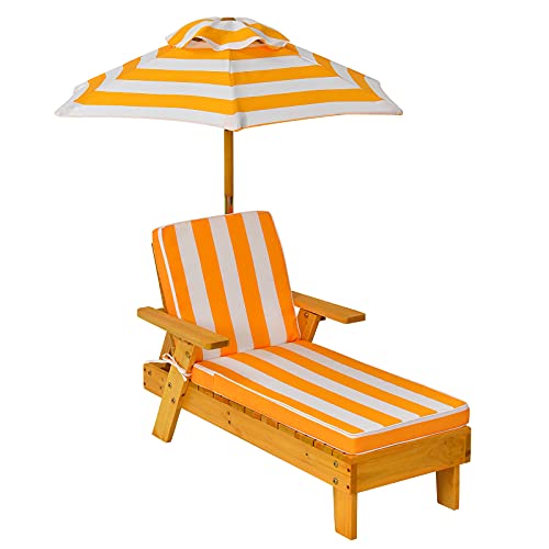 GOPLUS Chaise Longue Enfant avec Parasol, Transat de Jardin Extérieur pour Bain de Soleil, Salon de Jardin pour Plage, Camping, Patio, Charge 50KG, 92x49x106 CM