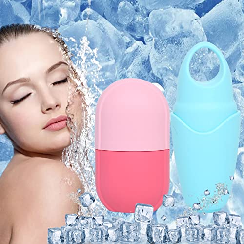 Rouleau à Glace, Ice Roller, Bac à Glace pour Visage et Yeux, Rouleau à Glace Facial, Raffermir la Peau, Glacer la peau, Eliminer les Ridules, Rétrécir les Pores (Rose + Bleu)