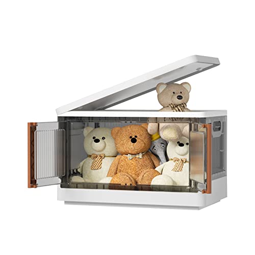 HAIXIN Boite rangement plastique, 32L boite de rangement Pliable caisse rangement, avec couvercle et 4 roulettes Empilable, aux Vetements Jouets Livres, Rangement Cuisine, Chambre à Coucher (lot de 1)