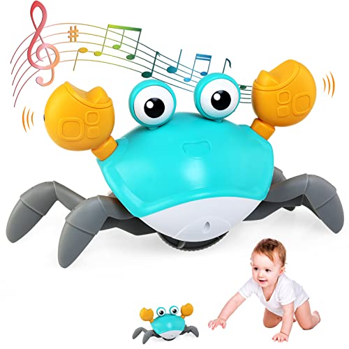 JoyPlus Bébé Jouet de Crabe Rampant Ont de la Musique et des Lumières LED, l’Interaction des Tout-Petits avec la Détection Automatique pour Eviter Les Obstacles, Le Jouet de Développement Intellectuel