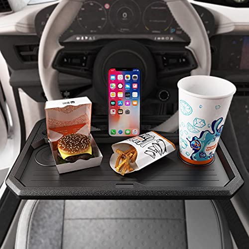 OHMOTOR Plateau Repas Voiture (42x28cm), Table Voiture Voyage pour Manger, Tablette Activité Voiture pour Conducteur Rétractable - Noir