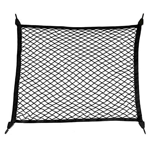 Filet de Rangement Coffre de Voiture, 80x60cm, Extensible à 160x120cm, Convient à la Plupart des Coffres de Voitures avec 4 Crochets Solides, Filet à Bagages Fixe en Nylon Super Élastique