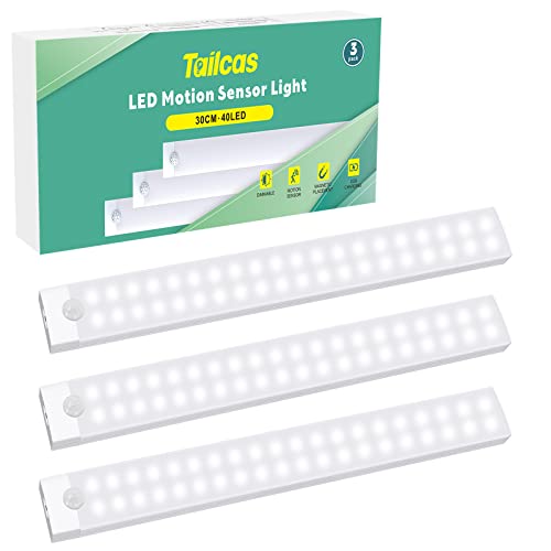 Tailcas Lumiere Detecteur de Mouvement Interieur, Éclairage D'armoire à Capteur de Cuisine, Rechargeable USB Veilleuse, Dimmable Lumière de Placard, Veilleuse Enfant pour Escalier, Couloir