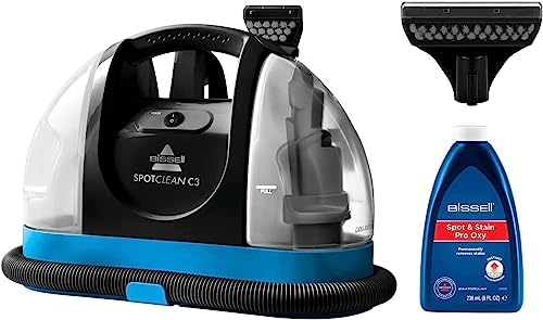 BISSELL SpotClean C3 - Nettoyant pour Tapis, Moquette, Escaliers & Siège d'Auto - Aspiration Puissante 340W - Double Réservoirs - Pulvériser, Récurer et Aspirer - 81dB - Noir/Bleu/Transparent - 3619N