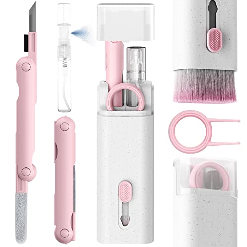 harupink 7 in 1 Earbud Cleaner Kit Multifunctional Bluetooth Headset Cleaning Pen Portable Keyboard Cleaning Tool Cleaning Pen Brush Tool for Bluetooth Headphone Phone Laptop Computer(Rose (Set))