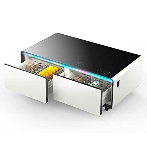 YUYTIN Table Basse Intelligente, Table de réfrigérateur Intelligent, avec tiroir à Froid et à la température, Charge sans Fil, Chargeur de Type C et Prises 110 V