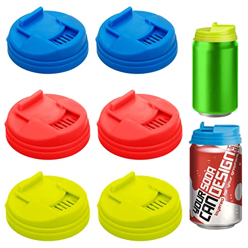LUCKYKODOR 6 Pièces Couvercle Canette Soda, 5.8cm Couvercles pour Boîtes de Soda,De Canettes De Soda Réutilisables Couvercles,Couvercles Anti-Fuite,Conserve Couvre boîtes Soda（Rouge Bleu Jaune）