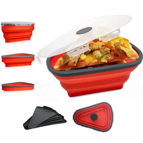 Récipient de stockage de tranches de pizza en silicone alimentaire, Boîte à Pizza Pliable et réutilisable peut stocker jusqu’à 5 Tranches De Pizza avec 5 Plateaux Séparateurs sans BPA, Rouge,(Red1)