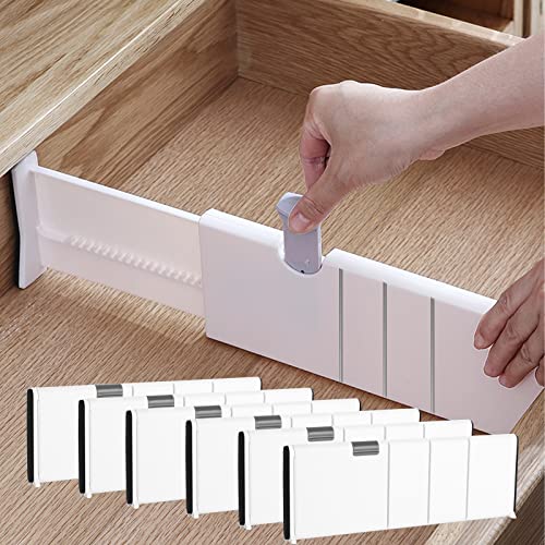 MIVIDE 6pcs Séparateur de Tiroir Réglable, 28~44cm Separateur Tiroirs Organisateur, Organisateur de Tiroir Extensible pour Cuisine, Chambre, Salle de Bain, Bureau (Blanc)