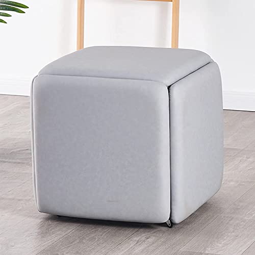 GTYUNZP Banc Pouf Carré en Cuir,Tabouret Pouf Cube Gigogne 5 en 1,Tabouret Combinaison Empilable avec Roues pour Salon Salle à Manger (Color : Grey, Size : 35x35x35cm)