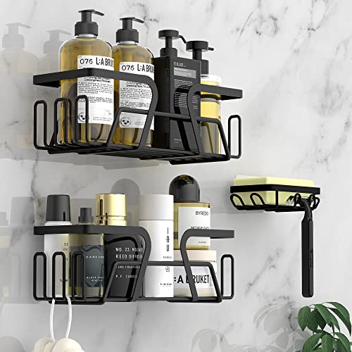Kegii Etagère Douche sans Percage, Rangement Salle de bain, Support Douche, Etagere Salle de Bain, Noir, Accessoire Salle de Bain