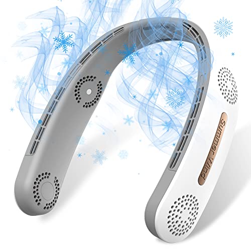 Ventilateur tour de cou amélioré, 4 turbos 6000 mAh, ventilateur tour de cou portable sans pales réglable à 360 °, ventilateur personnel de refroidissement rechargeable par USB avec 3 vitesses - Blanc