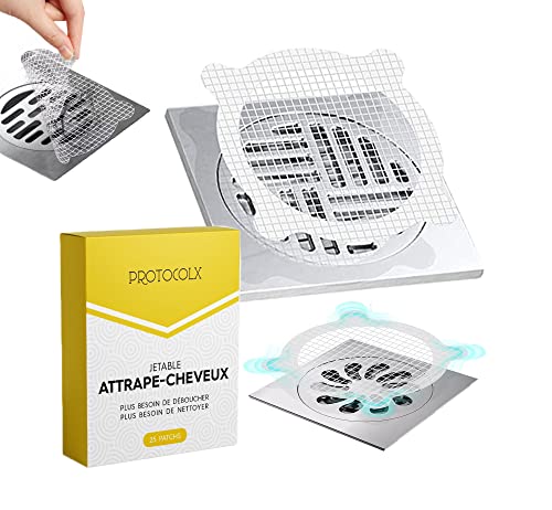 25 Patchs | Attrape cheveux Douche | Filtre Cheveux Douche et Baignoire | Filtre evier Cuisine , Protecteur Grille évacuation | Anti bouchon | Protocolx ® [FR]