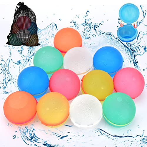 SOPPYCID Ballons d'eau réutilisables, ballons d'eau en silicone auto-obturants, bombes à eau souples à remplissage rapide pour les fêtes d'été en plein air, jeux de bataille d'eau (pack de 12)