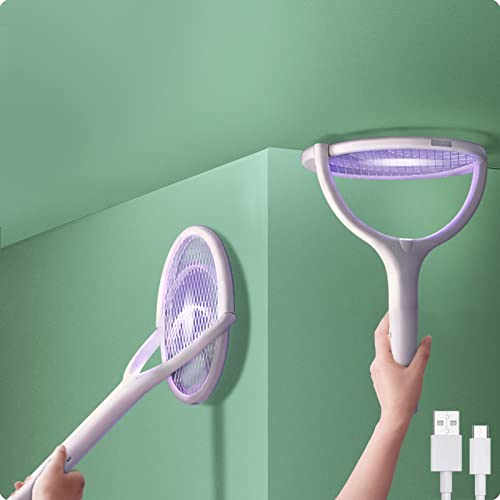 Tête Rotative Rechargeable Raquette Electrique Insectes, Raquette Moustique Electrique, Tapetteà Mouche Électrique, Lampe Anti Moustique Anti Mouche Anti Guepe, Attrape Mouche Tue Mouche