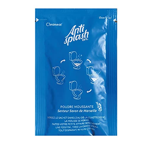 Antisplash WC, Poudre Moussante, Anti Odeurs, Anti Traces, Parfum Savon de Marseille, 6 sachets,37gr