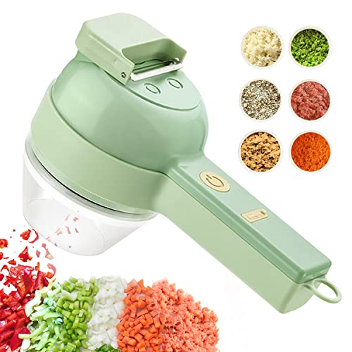 4 en 1 - Coupe-légumes électrique portable - Multifonctions - Coupe-oignons - Moulin à légumes électrique - Hachoir à concombre - Pour ail - Piment - oignon - Gingembre - Fruits