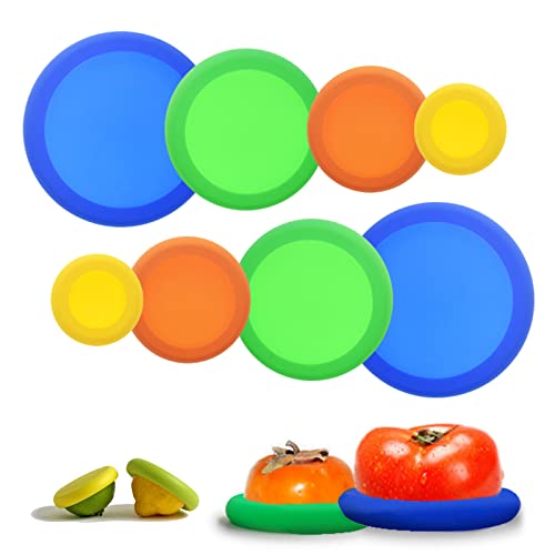 Couvercle Silicone Alimentaire,Forreen 8 Pièces Couvercles en Silicone Extensible Réutilisable Rond Sans BPA Lavable Durable Couvercles Extensibles- Convient Aux Bocal,Légumes,Fruits